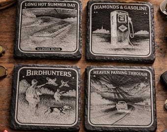 Conjunto de 4 porta-copos gravados com o tema "Americana Red Dirt Music".