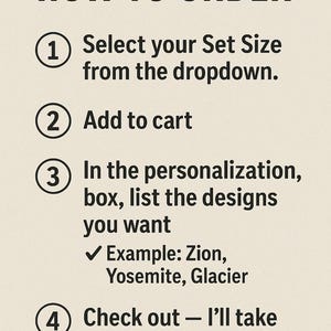 Pode incluir: Gr&aacute;fico bege com texto preto: "COMO ENCOMENDAR". Instru&ccedil;&otilde;es numeradas de 1 a 4: selecione o tamanho, adicione ao carrinho, liste os designs na personaliza&ccedil;&atilde;o e finalize a compra. Inclui exemplo.