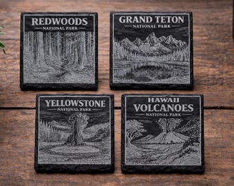 Engraved National Park Slate Coasters – Custom Drink Coaster Set