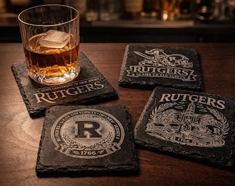 Engraved Slate Coasters – Scarlet Knights Bar Decor, Alumni Gift, set of 4