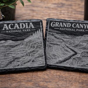 Conjunto de porta-copos personalizados em ardósia com inscrições de parques nacionais imagem 4