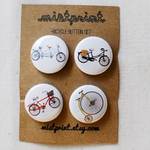 Bicycle Pinback Buttons- Set of 4