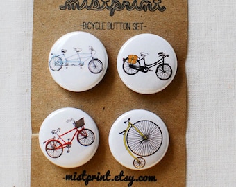 Bicycle Pinback Buttons- Set of 4