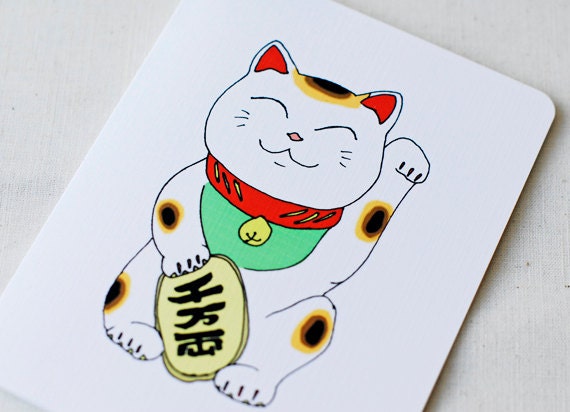 Gato de la Suerte (Maneki Neko - Edición gris). Lámina dibujo