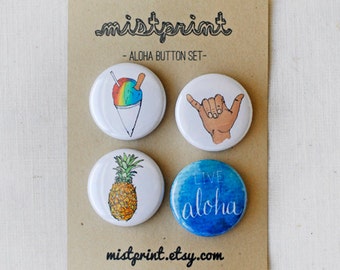 Aloha Pinback Buttons- Set of 4