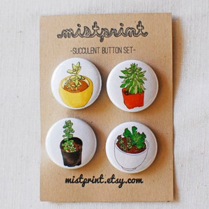 Succulent Pinback Buttons- Set of 4