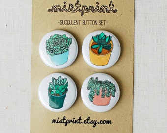 Succulent (Series 2) Pinback Buttons- Set of 4