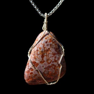 Leopard Jasper Pendant - Pale Purple & Red Stone - Wire Wrapped Necklace - Handcrafted Stone Jewelry Gift