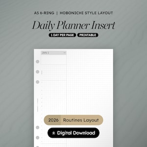 Bijsluiter A5-planner voor dagelijkse routines: 2026, Hobonichi-neefstijl (pdf-download)