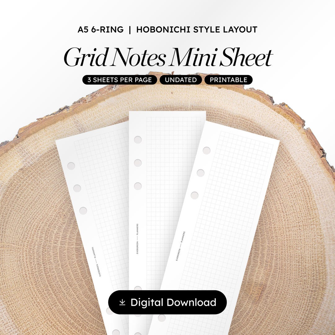 A5 Mini Sheets | Grid Notes Inserts | Hobonichi Style Printable Insert ...