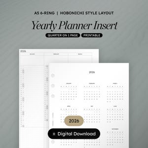 Planificador anual A5 / Fecha 2026 / Inserto imprimible estilo Hobonichi