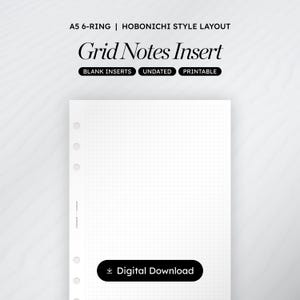 A5 Grid Notes Inserts | Hobonichi Style Printable Insert
