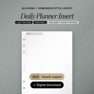 A5 Daily Hourly Planner Insert: 2026 Dated, Hobonichi Cousin Style (PDF Download)