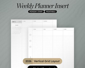 A5 Vertical Grid Weekly Planner Insert: Hobonichi Style, 2026 (PDF Download)