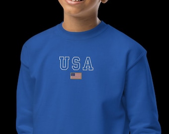 Młodzieżowa bluza z flagą USA, patriotyczny okrągły dekolt dla dzieci, sweter uniwersytecki American Heritage, młodzieżowa bluza z kapturem z okazji 4 lipca, odzież na powrót do szkoły