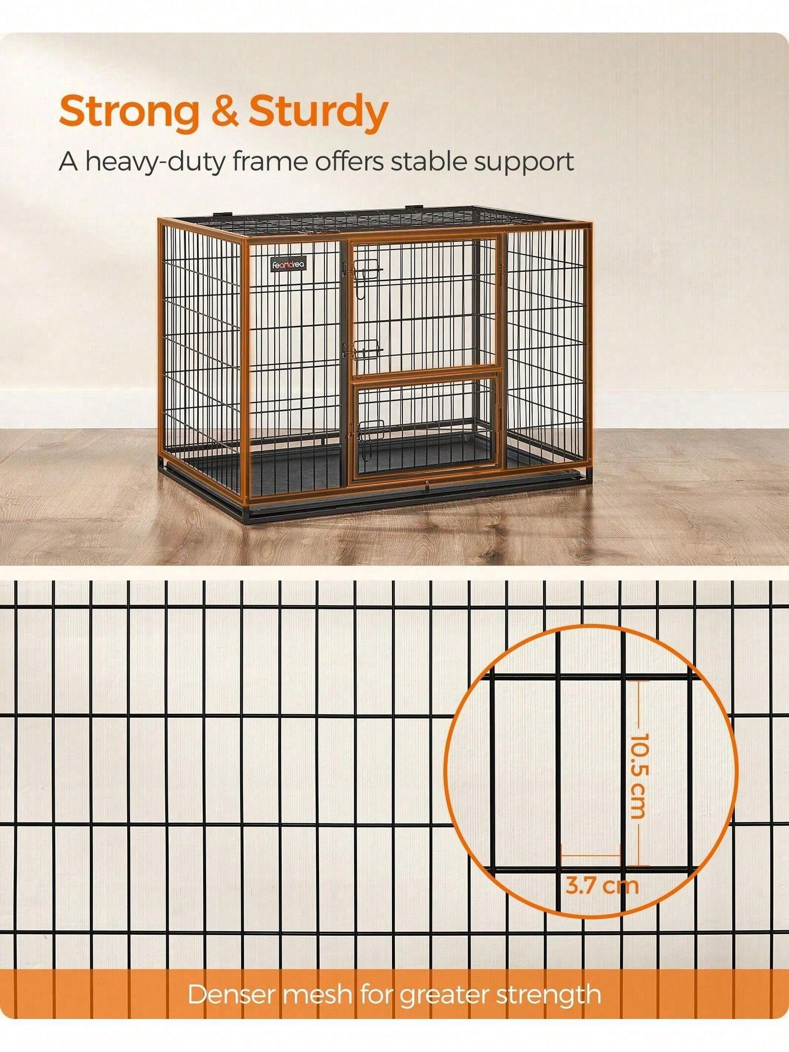 View of Heavy-duty Steel Dog Crate for Large Dogs, Double Door XL Pet Cage ...