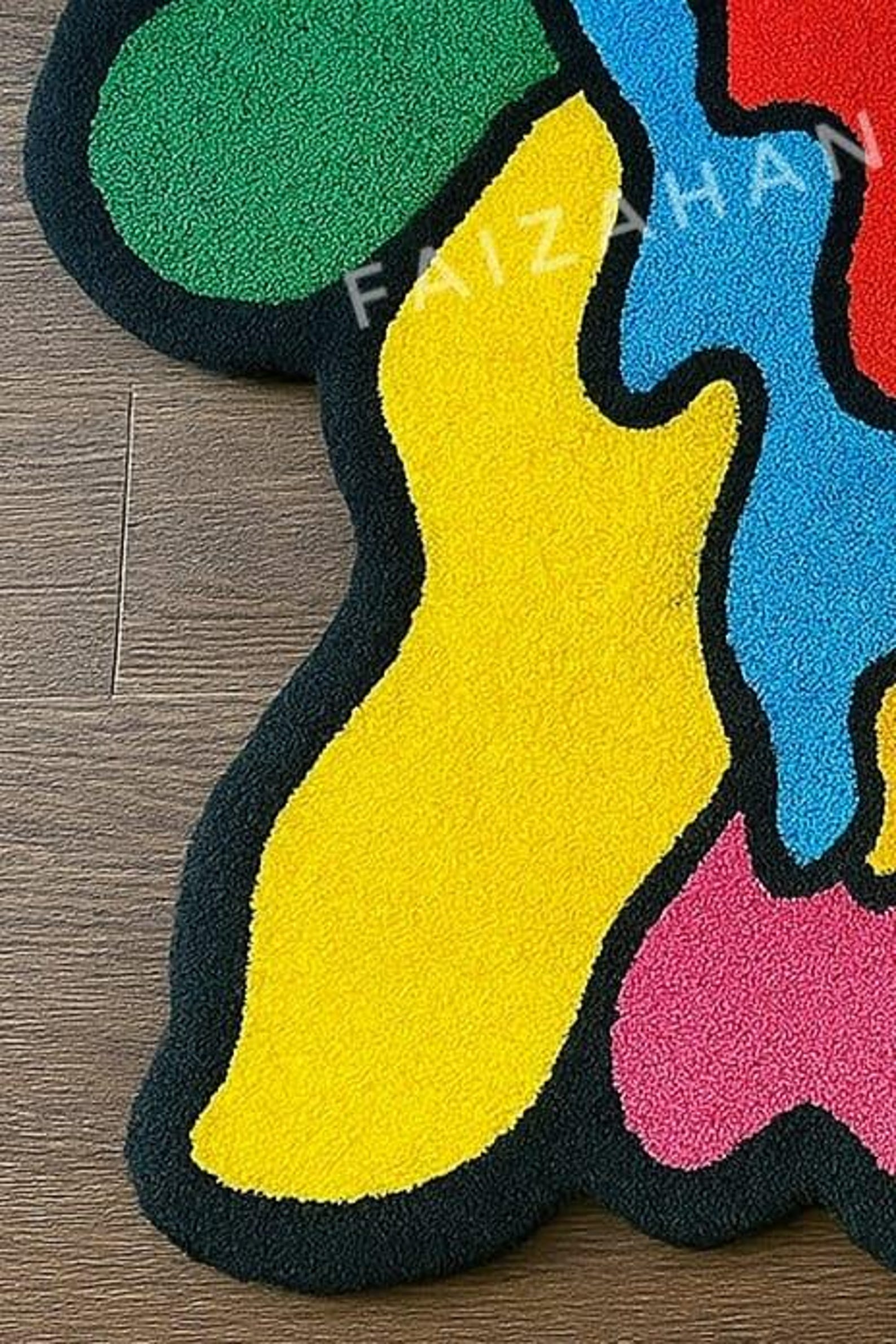 Smiling Flower Wool Rug Pop Art Hand Tufted Rainbow Yellow Blue Pink ...