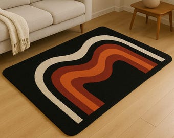 Tappeto moderno retrò in stile astratto nero arancione per soggiorno