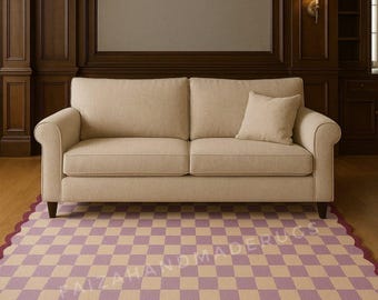 Alfombra de tablero de ajedrez con borde festoneado, hecha a mano, moderna alfombra pastel para sala de estar, decoración de lujo para el hogar.