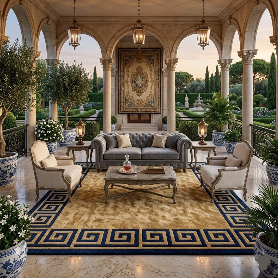 Greek Key Gold Rug Gold Area Rug Greek Key Wool Hand Tufted Beige Blue Living Room Carpet ...