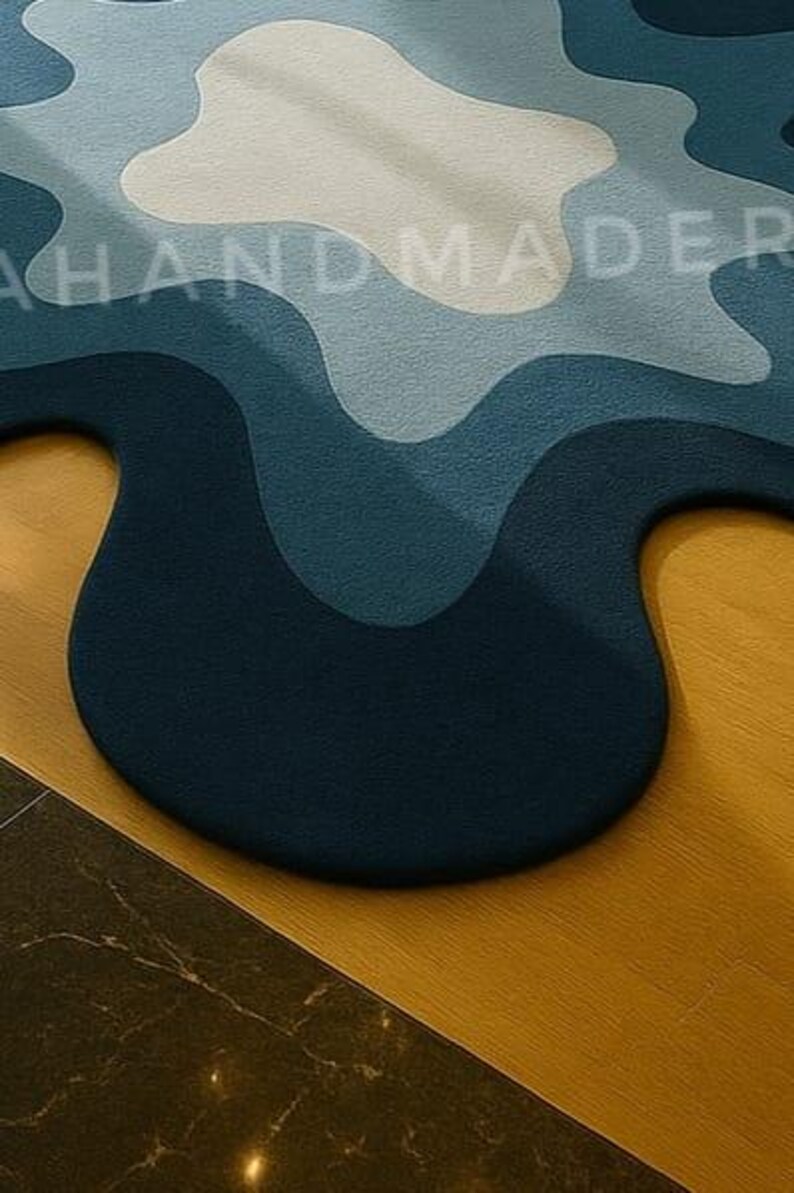 Handmade Blue Abstract Rug – Modern Tufted Wavy Carpet - Etsy