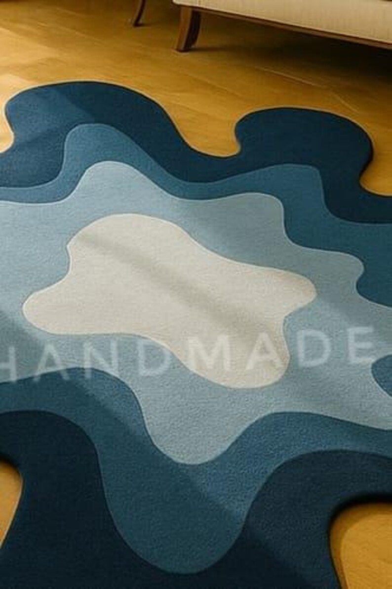 Handmade Blue Abstract Rug – Modern Tufted Wavy Carpet - Etsy
