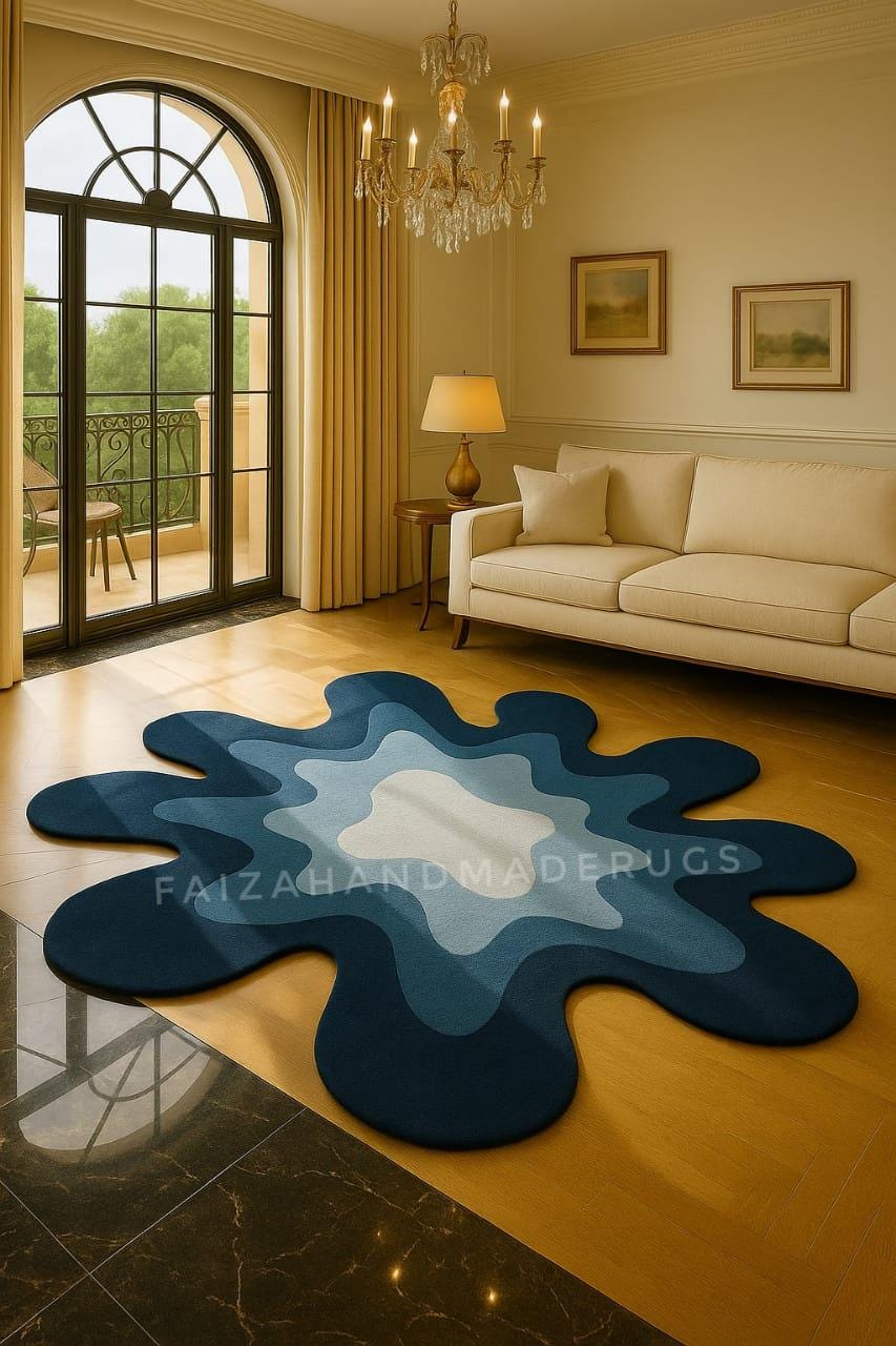 Handmade Blue Abstract Rug – Modern Tufted Wavy Carpet - Etsy