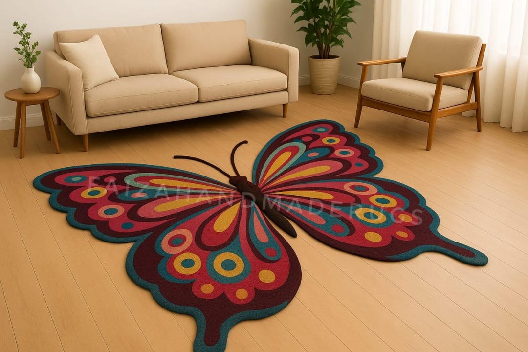 Colorful Butterfly Rug | Handmade Tufted Wool Carpet | Boho Nature ...