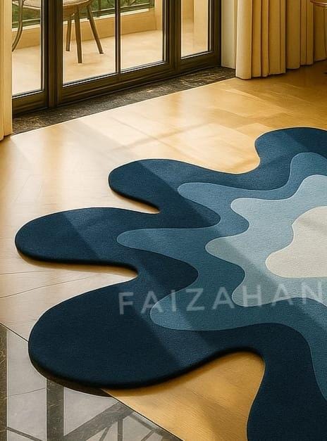 Handmade Blue Abstract Rug – Modern Tufted Wavy Carpet - Etsy