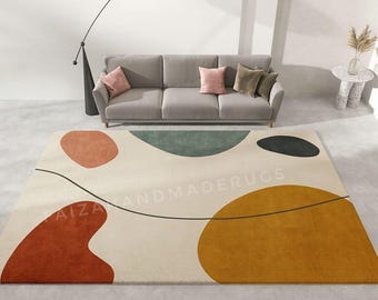Modern Abstract Handmade Wool Rug | Color Block Tufted Carpet | Minimalist Geometric Area Rug | Custom.