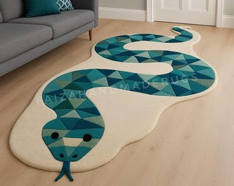 Geometric Snake Shaped Rug, Handmade Tufted Animal Area Rug, Modern Kids Room , Custom Size Statement .