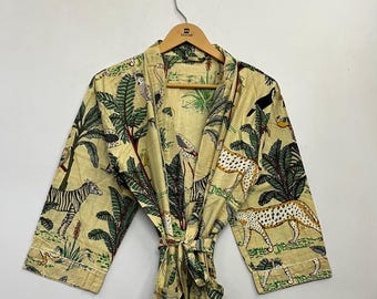 Jungle Print Cotton Kimono Robe – Handcrafted Safari Style Wrap