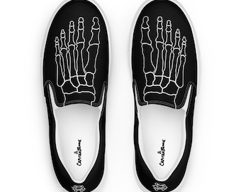 Black Skeleton Feet Men's Slip-On Canvas Shoes, Comfortable