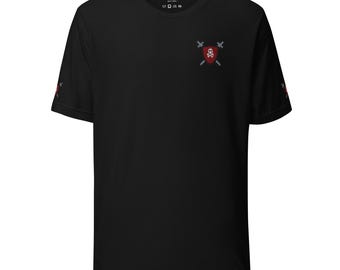 Shield & Swords Embroidered T-Shirt | Soft Lightweight Cotton Unisex Graphic Tee for Casual Wear