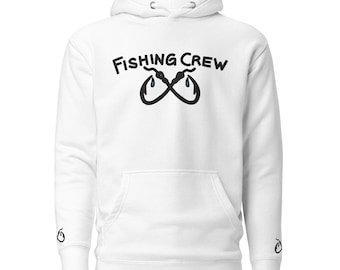 Fishing Crew Hoodie with Embroidered Hooks Sleeve Design, Casual Streetwear Sweatshirt, Perfect for Fishing Enthusiasts