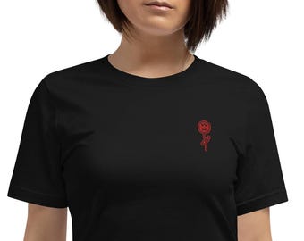 Red Tulip Embroidered Unisex T-Shirt | Goth Rock Style | Comfortable Cotton Top for Men & Women | CapitanBloke