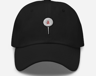 Skull Golf Ball Dad Hat: Embroidered Chino Cotton Baseball Cap