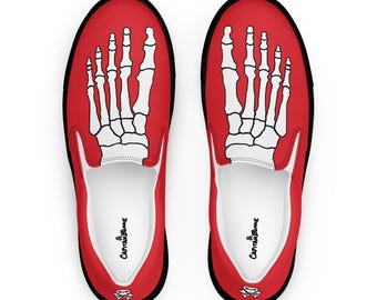 White Skeleton Feet Men's Slip-On Canvas Shoes with Breathable Lining