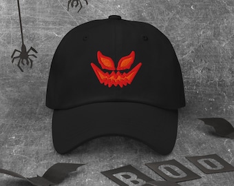 Evil Pumpkin Dad Hat, Embroidered CapitanBloke Adjustable Baseball Cap, Halloween Costume Accessory, Spooky Season Chino Cotton Twill Cap
