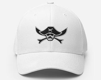 Embroidered Pirate Hat: Stretch Band White Cap, Skull and Crossbones, Casual Outdoor Headwear, Accessory