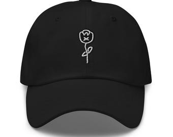Black Tulip Embroidered Dad Hat |  Low Profile Cap with Flower Design, Cotton Twill, Adjustable