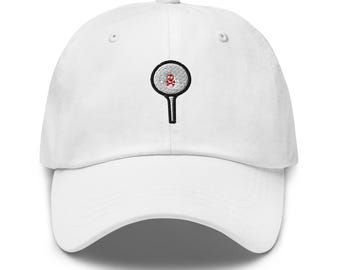 Embroidered Skull Golf Ball Dad Hat: Chino Cotton Twill Baseball Cap