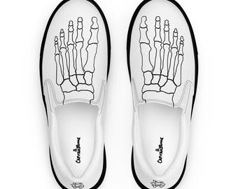White Skeleton Feet Men's Slip-On Canvas Shoes, Breathable Comfortable