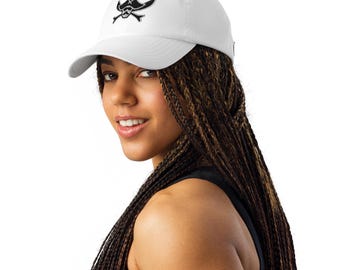Embroidered Pirate Hat, Performance Cotton Blend, Unisex Cap Curved Visor, Adjustable, Skull and Bones
