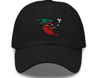 Embroidered Chili Pepper Dad Hat, Spicy Cap Smoke, Casual, Fun Fire Humor, Adjustable Fit