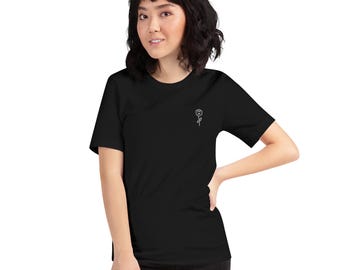 Black Tulip Embroidered Unisex T-Shirt | Goth Rock Style, Comfortable Cotton Top for Men & Women | CapitanBloke