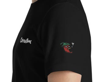 Embroidered Chili Pepper T-Shirt Spicy Smoking Sleeve Graphic Tee Casual Summer Cotton Top