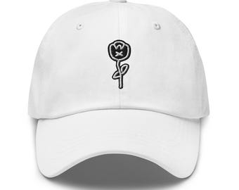White Embroidered Tulip Dad Hat, Cotton Twill Baseball Cap, Unisex Low Profile, Casual Fashion