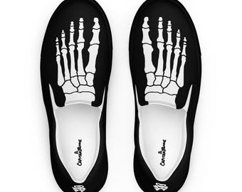 White Skeleton Feet Men's Slip-On Canvas Shoes, Rubber Outsole, Breathable Lining