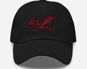 Dragon, Shield & Swords Embroidered Dad Hat, Adjustable Chino Cotton Twill Cap, Low Profile